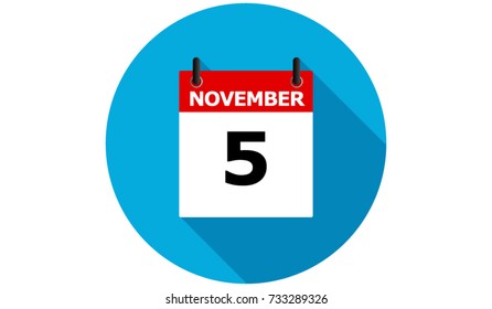 november 5 calendar vector flat icon with long shadow