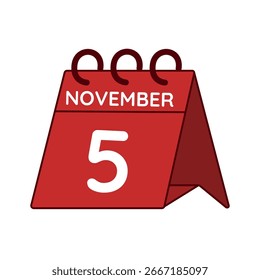 Vector del calendario del escritorio del 5 de noviembre sobre fondo blanco
Vector rojo Calendario plano icono