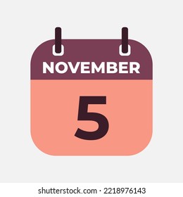 November 5 flat daily spiral calendar icon date vector image in matching color scheme. Suitable and perfect for design material, such as event or reminder.