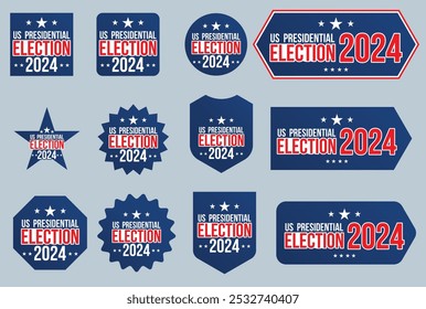 November 5, USA, United States presidential election 2024 vector symbols, poster, card, banner, badges, shapes, collage and background voting communication sets illustration. 