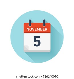 November 5. Vector flat daily calendar icon. Date and time, day, month 2018. Holiday. Season.