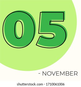 November 5th Modern calendar isolated on white background. Vector illustration. Green colors 