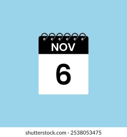 Recordatorio del calendario del 6 de noviembre. 6 de noviembre Fecha Mes Calendario icono de diseño Plantilla.