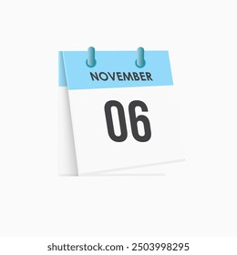 November 6 - calendar and Time planner. Daily Calendar Icon reminder. Vector Illustration.