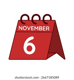 November 6 Schreibtisch Kalender Vektor auf weißem Hintergrund
Vektor roter Kalender, flaches Symbol