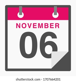 November 6th Flat icon calendar isolated on white background. Vector illustration