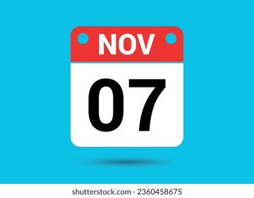 Noviembre 7 Fecha del calendario Icono plano Día 7 Ilustración vectorial