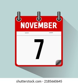 November 7, calendar icon vector illustration, isoleted on light blue background.
