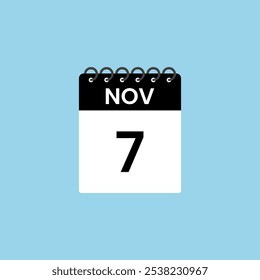 Recordatorio del calendario del 7 de noviembre. 7 de noviembre Fecha Mes Calendario icono de diseño Plantilla.