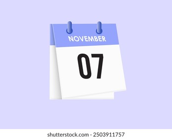 November 7 - calendar and Time planner. Daily Calendar Icon reminder. Vector Illustration.