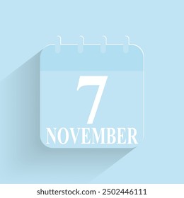 November 7 Daily Calendar Icon Date And Time Day Month Holiday Flat Designed Vector Illustration