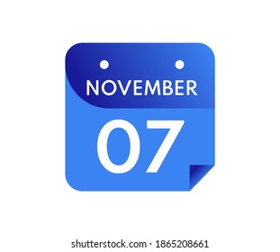 November 7 Date on a Single Day Calendar in Flat Style, 7 November calendar icon