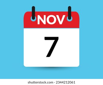 November 7. Flat icon calendar isolated on blue background. Date and month vector illustration