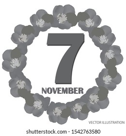 November 7 icon. For planning important day. Banner for holidays and special days. Vector illustration in black and white colors.