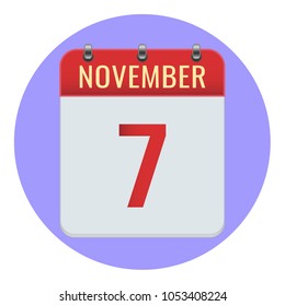 November 7. Vector flat daily calendar icon. Date and time, day, month 2018. Holiday. Season.