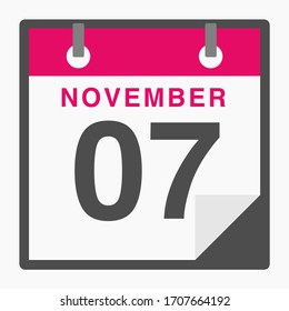 7. November Flaches Symbol, einzeln auf weißem Hintergrund. Vektorillustration