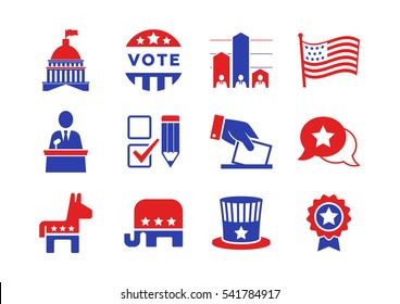 November 8, 2016: The United States Presidential Election Of 2016. Political Icons Set For Infographics