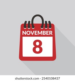 November 8 Calendar icon vector illustration.