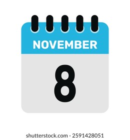 november 8 calendar icon Vector page month design