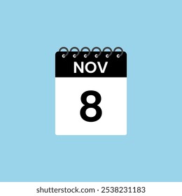 Recordatorio del calendario del 8 de noviembre. 8 de noviembre Fecha Mes Calendario icono de diseño Plantilla.