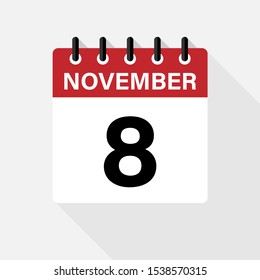 November 8 calendar vector icon