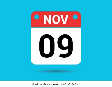 November 9 Calendar Date Flat Icon Day 9 Vector Illustration