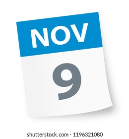 November 9 - Calendar Icon - Vector Illustration