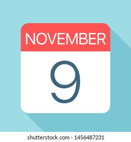 November 9 - Calendar Icon - Vector Illustration