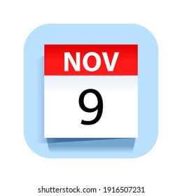 9 de noviembre. Icono de calendario. Ilustración vectorial.