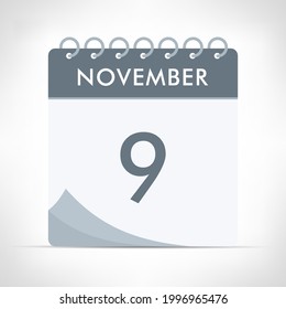 November 9 - Calendar Icon - Vector Illustration. Gray calendar.