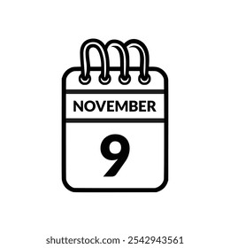 November 9 Calendar icon vector illustration.