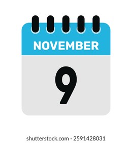 november 9 calendar icon Vector page month design