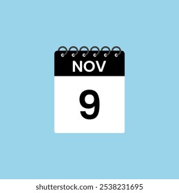 Recordatorio del calendario del 9 de noviembre. 9 de noviembre Fecha Mes Calendario icono de diseño Plantilla.