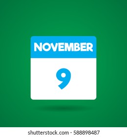november 9 date of month calender icon with balloon in the air
