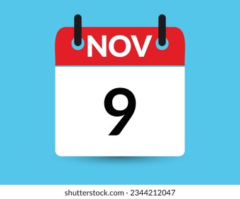 November 9. Flat icon calendar isolated on blue background. Date and month vector illustration