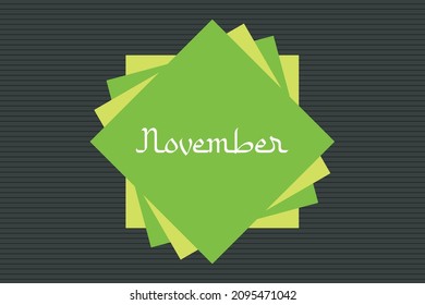 November Arabic style typography text on green square shape vector illustration. Calendar concept. Black seamless texture background