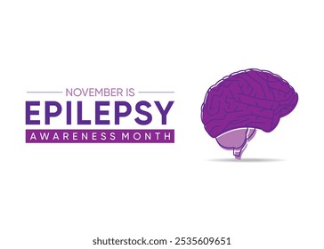 Novembro, conscientização, cérebro, ilustração, doença, ajuda, mês, fita, vetor, apoio, cuidado, tratamento, roxo, nacional, internacional, epilepsia, mundo, saúde, prevenção, doença, bandeira.