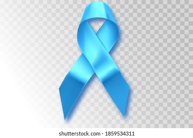 November. Awareness of men health in November with blue prostate cancer ribbon on transparent background.Supporting people living and illness.