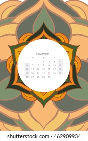 November calendar 2017 mandala ribal style