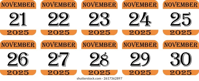 November calendar 2025 icon set.Simple design for business, print media, advertisement.Calendar Event schedule date icon on white background.Agenda plan, nov month schedule calendar and Time planner.