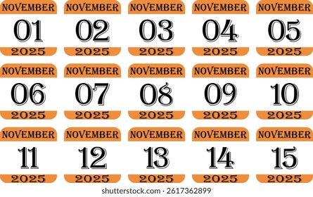 November calendar 2025 icon set.Simple design for business, print media, advertisement.Calendar Event schedule date icon on white background.Agenda plan, nov month schedule calendar and Time planner.