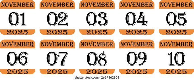 November calendar 2025 icon set.Simple design for business, print media, advertisement.Calendar Event schedule date icon on white background.Agenda plan, nov month schedule calendar and Time planner.