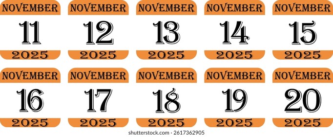 November calendar 2025 icon set.Simple design for business, print media, advertisement.Calendar Event schedule date icon on white background.Agenda plan, nov month schedule calendar and Time planner.