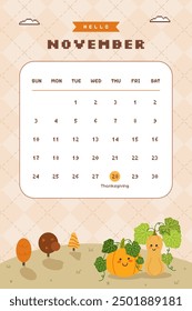 November calendar with cute y2k 90s retro autumn background