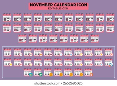 November calendar editable icon set with daily schedule and task management flat design editable