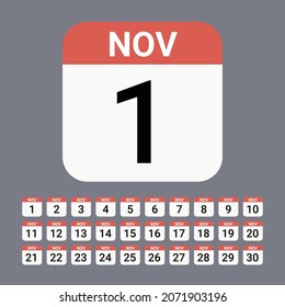 November Calendar flat icon vecter
