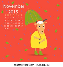 November calendar goat vector graphic illustration design