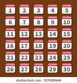 November calendar icons set on november color scheme background