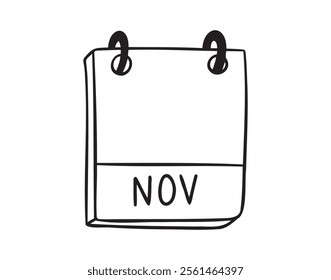 November calendar month page hand drawn doodle icon. Outline line symbol for planning. Single calendar element. Vector illustration