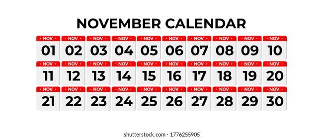 November calendar, calendar set icon with shadow